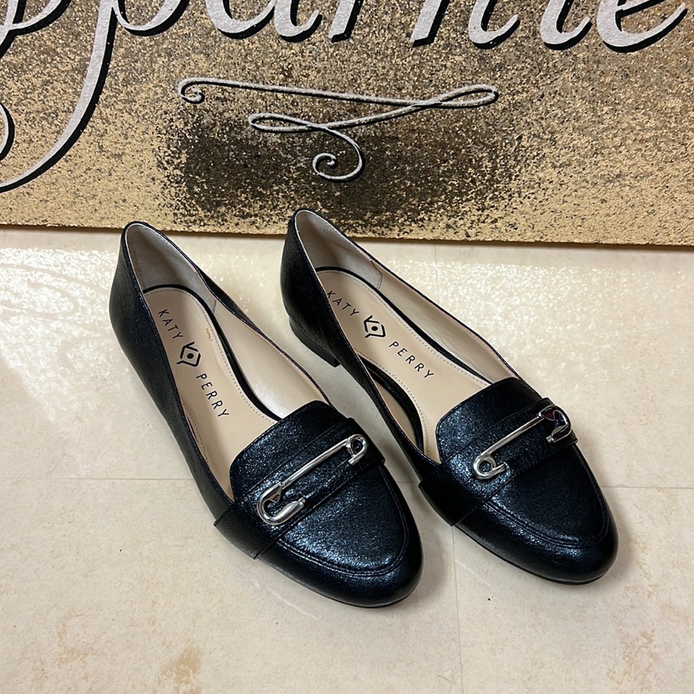 Katy Perry Black Silver The Pinz Slipper Loafer Flats,‎ size 7